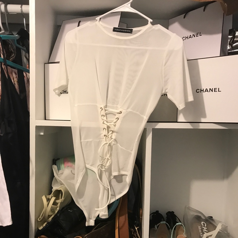 Naked wardrobe corset mesh bodysuit